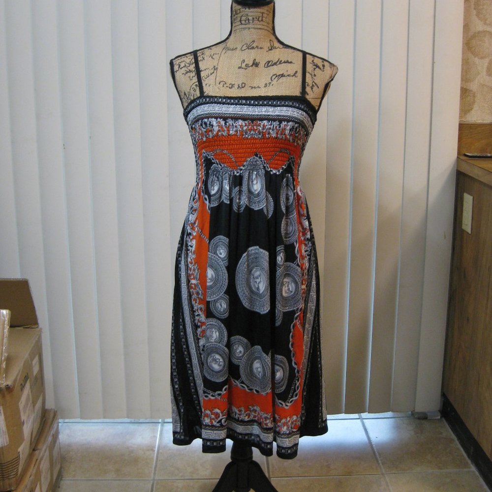 NWOT Julia black white orange print dress S small